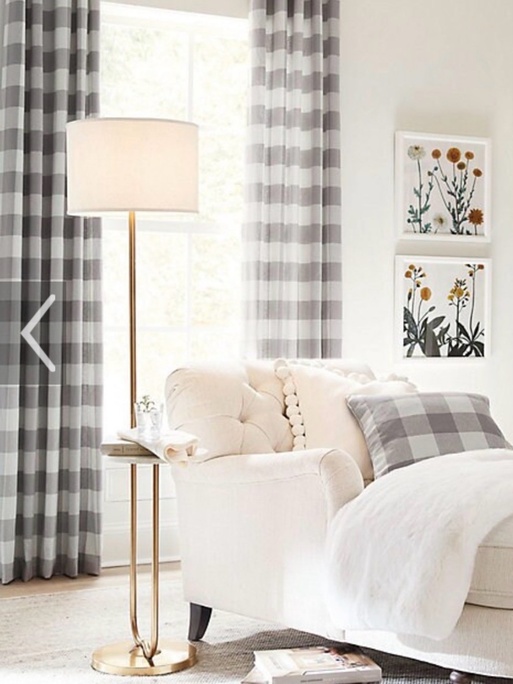 Ballard Designs Gray Buffalo Check Curtain Panel - Classic Window Drape